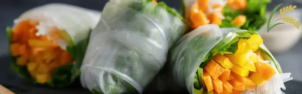 בורקס מדפי אורז אפויים במילוי ירקות עם שומשום